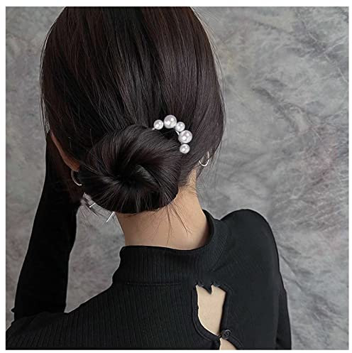 Dervivea Minimalista Perla U Forma Forcina Metallo Argento Capelli Forcella Bastone Updo Capelli Bastoni Clip Francese Perla Capelli Pin Accessori Decorativi Per Capelli Per Le Donne