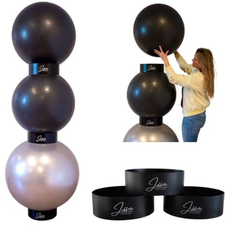 Jibb® - Set of 3 Exercise Ball Holders for Extra Storage in Your Studio or Home Gym | Yoga, Fitness and Stability Ball Rack | Physio Ball Stand for Yoga Balls | Yoga Ball Stackers. (Black)
