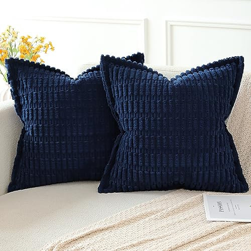Artscope 2er Set Kordsamt Kissenbezüge Moderne Kissenhüllen Dekorative Sofakissen Dekokissen Weicher Zierkissenbezug für Wohnzimmer Sofa Schlafzimmer Boho Dekor Dunkelblau, 40x40cm