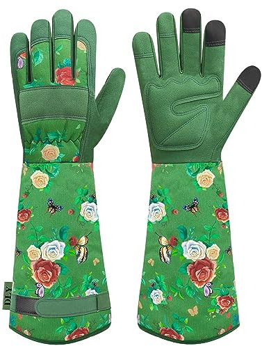 DLY Gartenhandschuhe-Damen und Herren, Lange-Rosenhandschuhe, Atmungsaktive Leder-Garten-Handschuhe, Arbeitshandschuhe mit Unterarmschutz
