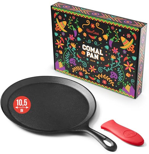 Uno Casa Cast Iron Comal Pan 10.5 Inch - Skillet for Roti/Comal Pan, Tawa/Dosa Pan Pataconera, Comales para Tortillas - Comal Para Tortillas Grande - Cast Iron Griddle