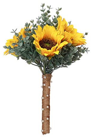 Wooauto Sonnenblumen Brautstrauß,30 cm X 20 cm Seiden Brautstrauß Exquisiter Hochzeits Rosenstrauß Gefälschten Sonnenblumen Braut Strauß Für Hochzeit,Event-Party,Festival-Feier,Verlobungs Feier,Gelb