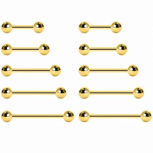 NewkeepsR 5 Paar 2,5mm Stahl mit Außengewinde vergoldet Zungenring Nippel Langhantel Bar Body Piercing 8mm 10mm 12mm 14mm 16mm