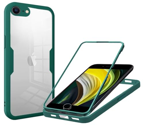 Beajew Kompatibel mit iPhone 6/7/8/iPhone SE 2020/SE 2022 Hülle, 360 Grad Robust Stoßfest Schutzhülle mit Eingebautem Displayschutz, Transparent Panzerhülle Handyhülle, Grün