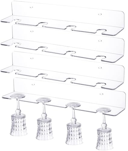 Barydat 4 Pcs Acrylic Champagne Wall Holder Clear Wine Glass Rack Wall Mounted Hanging Champagne Flute Display Stand for Home Bar Party Supplies (16)