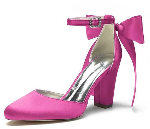 Women's High Heels Closed Toe Heels Sexy Block Heels Buckle Ankle Strap Pumps Wedding Bridal Party Dress Shoes Rose Red