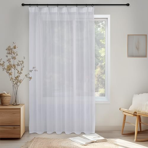 MRTREES Vorhang kräuselband 240cm lang 300cm breit vorhänge kräuselband Schlafzimmer vorhänge Wohnzimmer schiene Vorhang weiß kräuselband weiß halbtransparent huastür 1 Stück