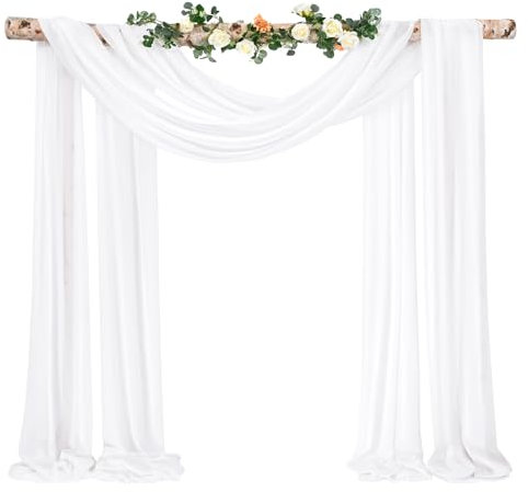 Showgeous Querbehang Cremeweiß 73cmx610cm Tüll Foto Hintergrund Hochzeit Vorhang Deko Weiss Chiffon-Stoff Hochzeitsbogen Gardinen für Laube Hochzeit Torbogen Zeremonie Fotografie Party