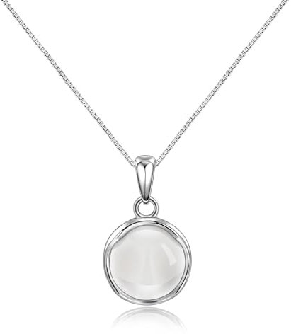 Candyfancy Halskette Silber 925 mit Anhänger, Damen Kette mit Weiß Mondstein Anhänger Silberkette Geschenk für Frauen Freundin