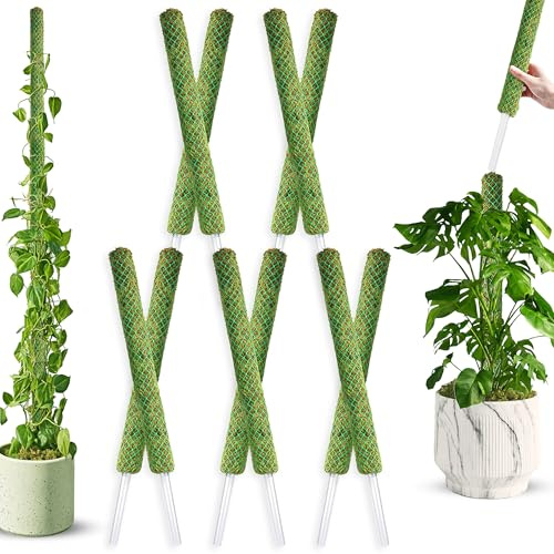 DUSPRO 10 Stück 55,9 cm grüne stapelbare Netz-Moosstange für Pflanzen, Kletterranken, unterstützt Monstera-Rankgitter, für Zimmerpflanzen, ausziehbare Pflanzenstange, Moosstangen, für