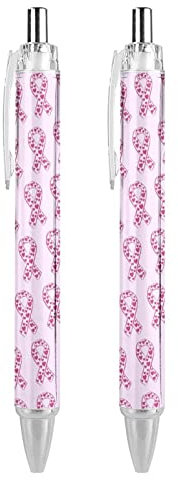 Zltegako Lot de 2 stylos à bille rétractables pour la lutte contre le cancer du sein avec ruban rose - Stylo à bille portable à encre bleue pour la maison et le bureau