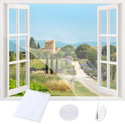REDTRON Confezione da 1 Zanzariera per Finestra, Zanzariera Regolabile a Piacere, Zanzariera Finestra Zanzariera per Finestra Adesiva per Attacca & Stacca (1.5 m x 1.8 m,Bianco)