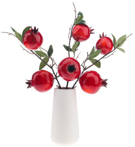 Quancru 3 Pezzi Rosso Rami di Melograno Artificiale Frutta Artificiale Pianta Finti Decorazione fai da te Floreale Mazzo Fotografia Ufficio Tabella