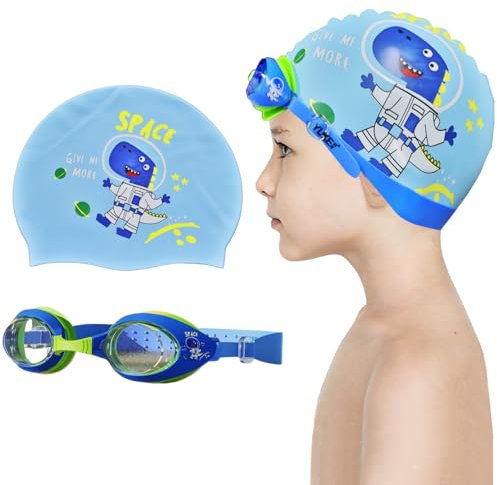 Crazy Bean Cuffie da Nuoto Silicone con Occhialini Nuoto Ragazze Ragazzi Cuffia Piscina Cuffietta da Nuotare Bambini Catoon