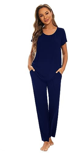 Smallshow Pijama Lactancia Manga Corta Camison Lactancia Hospital,Navy,S