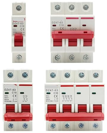 GSCLZ Disjoncteur 16a 1-4 pôles 3A 6A 10A 16A 20A 32A 40A 50A 63A 400V C Type Mini disjoncteur MCB 35mm capacité de Rupture de Montage sur Rail Din Fusible 16a(2P,16A)