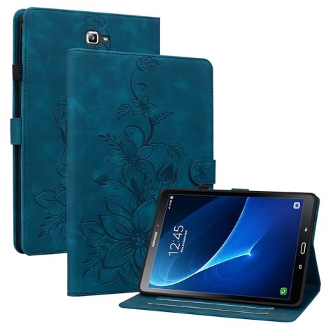 Rosbtib Custodia Cover per Samsung Galaxy Tab A 10,1 Pollici 2016 SM-T580/ T585, Slim Fit Folio Pieghevole Cover Protettiva con Slot per schede Chiusura Magnetica Cover Galaxy Tab A6, Gigli azzurri