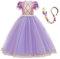 Cnexmin Fille Robe De Princesse Raiponce DéGuisement Raiponce Tulle Maxi Costume Avec perruque pour Anniversaire FêTe NoëL Fete Halloween Carnaval Cosplay Robe De SoiréE,W-150cm