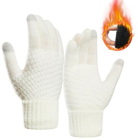 Figarge Handschuhe Winter Warm Gestrickte Thermohandschuhe Touchscreen Handschuhe Damen Handschuhe Winterhandschuhe für Outdoor Radfahren Laufen Jagen Klettern (Weiß-1)