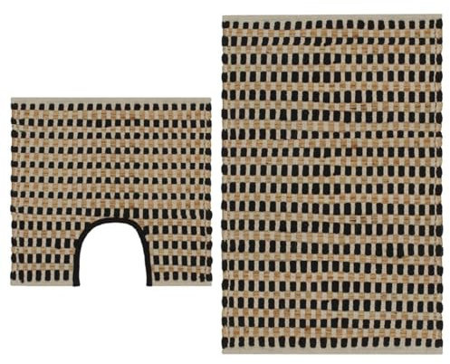 Tidyard Tapis de Salle de Bain tissés à la Main Jute Naturel et Noir pour Salle de Bain