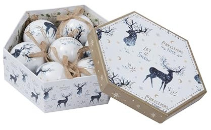 Smart Garden 7 Stück Vintage Weihnachtskugeln in Geschenkbox - Hirsch Design - 2 verschiedene Designs - 7,5 cm - Luxus Kugeln mit Seil - Christbaumschmuck Hängende Weihnachtsschmuck