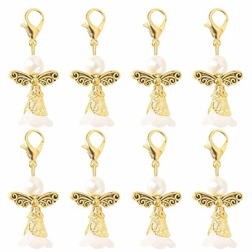 HERZONE 40pcs Schutzengel Anhänger klein Schutzengel Gastgeschenke Hochzeit Taufe Perlenengel Konfirmation Geburtstag Handmade Geschenk für Gäste (gold)