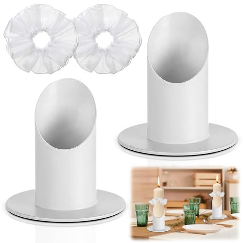 Kerzenständer Kommunionkerze 4cm,2 Stück Kerzenhalter Kommunion mit 2 Tropfschutz Deko,Tropfschutz Kommunionkerze,Taufkerzenständer,Kerzenhalter für Taufe,Kommunion&Festlichkeiten Traukerze