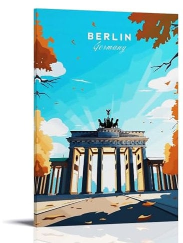 ouweri Vintage-Reiseposter Berlin Deutschland, Kunstdruck auf Leinwand, Kunstwerke, Raum, ästhetisch, 30 x 45 cm, 2 Stück