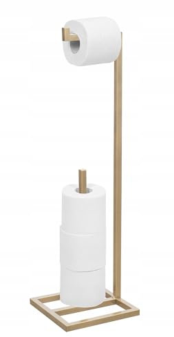 FRAMADO – Porte-Papier Toilette sur Pied – Support Papier Toilette sans Perçage avec Espace de Rangement – en Métal Thermolaqué – 23 x 23 x 69 cm – Sono Or