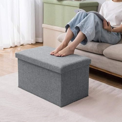 CROWNSHOP Storage Box with Lid Foldable Seat Foot Stool Grey Bedroom Decor Furniture Perfect for Childrens Room Bedroom Hallway Shoe Bench Coffee Table