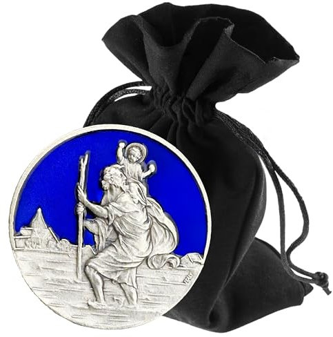 LUNEXUS Christopherus Auto Magnet Ø3,5 cm - Heiliger Christophorus Auto Plakette - gesegnet - Schutzpatron Autofahrer - Christopherus Auto Medaille - Schutzengel Auto Magnet - Auto Glücksbringer