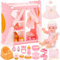 deAO Puppen Spielset mit Kleiderschrank, 30cm Babypuppe mit Kleidung Puppenschrank Schrank & 15 Zubehörteilen Puppenzubehör für Rollenspiel & Geschenk für Mädchen