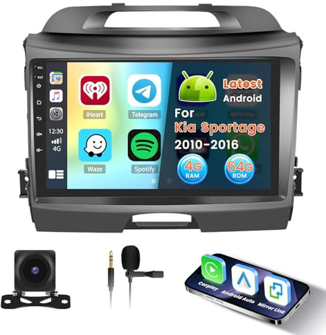 Inefala 4+64G Autoradio per Kia Sportage 2010-2016 Android 15 con Wireless CarPlay Android Auto, 9 Pollici Auto Radio Soporta Bluetooth DAB WIFI 59UI GPS FM HiFi SWC AHD Telecamera Posteriore