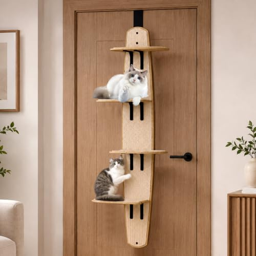 Door Hanging Cat Shelf, Multi Level Door Hanging Cat Tree, 4-Levels Over The Door Cat Tree, Vertical Space for Cats Door Hanging for Indoor Cats (1, Style)