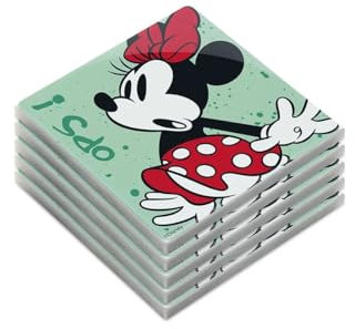 Egan 5-teiliges Untersetzer-Set aus der Mickey I am & Minnie I AM Collection – glasierte Keramik-Getränkeuntersetzer zum Tischschutz – Disney Küchenzubehör & Heimdekoration – nur Handwäsche (MINNIE