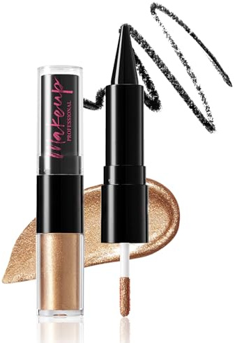 Prreal 2 in 1 Black Eyeliner Pen Gel & Liquid Eyeshadow,Matte Eyeliner Pencil Waterproof,Shimmering Eyeshadow Highly Pigmented Eye Make Up,(01 Gold)