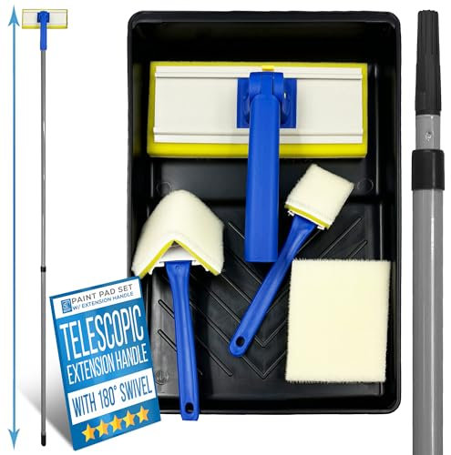 Paint Pad Set with Handle - Paint Pads for Walls and Ceilings - Includes Large, Medium, Small, Triangle, Flat Paint Pads, Telescopic handle for Decorating - Interchangeable Heads