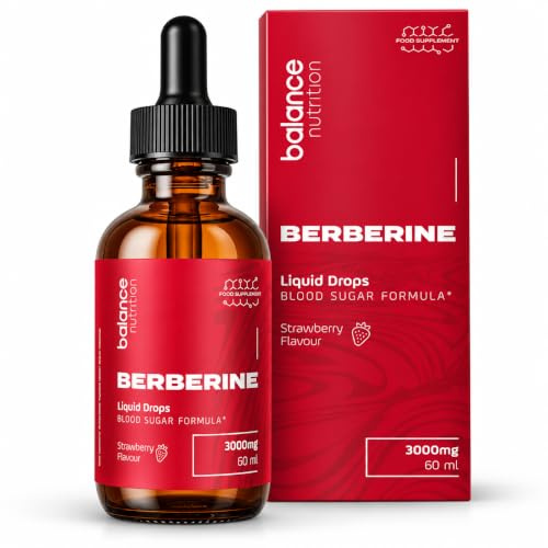 Berberine Supplement 3000mg with Ceylon Cinnamon, Blood Sugar Support & Glucose Balance, with Bitter Melon & Turmeric, Metabolic Health, High Strength Berberine Liquid Drops, 60ml, Strawberry Flavour