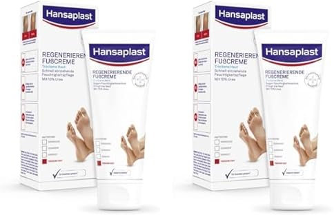 Hansaplast Regenerierende Fußcreme (100 ml), Fußpflege mit Urea für trockene und raue Füße, Feuchtigkeitscreme schützt vor Hornhautbildung (Packung mit 2)
