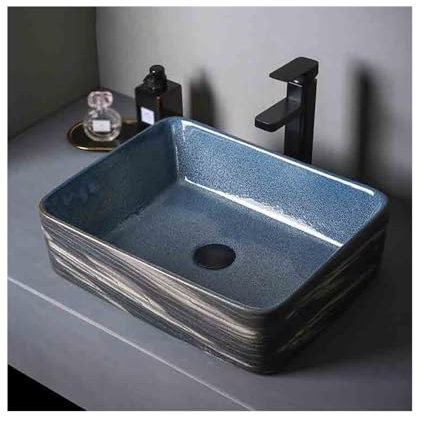 JUNCHENG1008 Waschbecken Aufsatzwaschbecken Keramik Badezimmer Rechteckig Handwaschbecken Innen Außen mit Zubehör Aufsatzwaschbecken