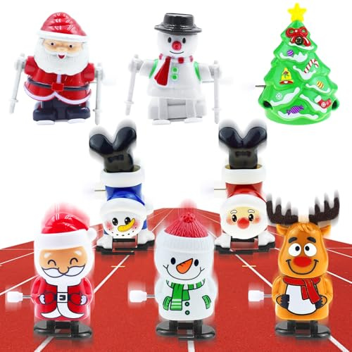 Aufziehspielzeug Weihnachten 8 Stück Figur Uhrwerk Spielzeug Aufziehfigur Adventskalender Füllung, Lustiges Weihnachts Wind Up Skifahren im Kreis Springspielzeug Mitgebsel für Weihnachten für Kinder