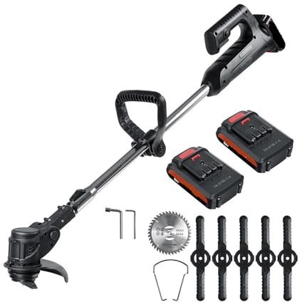 SMTYXS 1000W Electric Lawn Mower 10000RPM Cordless Grass Trimmer Foldable Adjustable Garden Cutter 2pcs Rechargeable Battery
