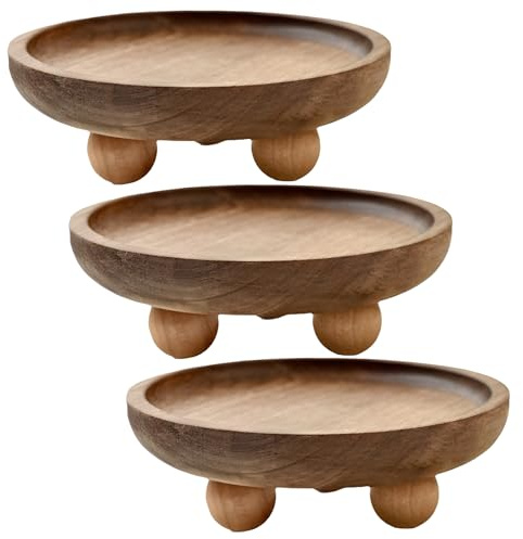 Wooden Round Trays for Decor, 3 PCS Display Tray Set, Natural Wood Tray with Ball Legs, Shallow Design for Candles, Aromatherapy, Home and Bathroom Decor