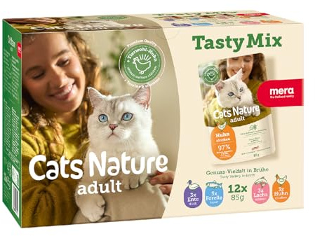 MERA Cats Nature Adult Katzenfutter Nass Multibox 12x85g ohne Getreide | Hochwertige Rezeptur mit hohem Fleischanteil - Alleinfuttermittel, magenschonend, leicht verdaulich, Familienunternehmen
