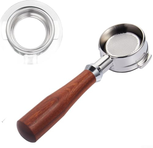 Siebträger ohne Boden, 58 mm für Espressomaschine, Holzgriff, Doppelauslauf, Edelstahl, Kaffeemaschine, Zubehör, Ersatz (D)