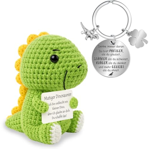 Farbeele Positive Dinosaurier und Glücksbringer-Schlüsselanhänger, Einschulung Geschenk, Pocket Hug Positive Figur, MutmacherGeschenk, Glücksbringer Prüfung, Geburtstagsgeschenk