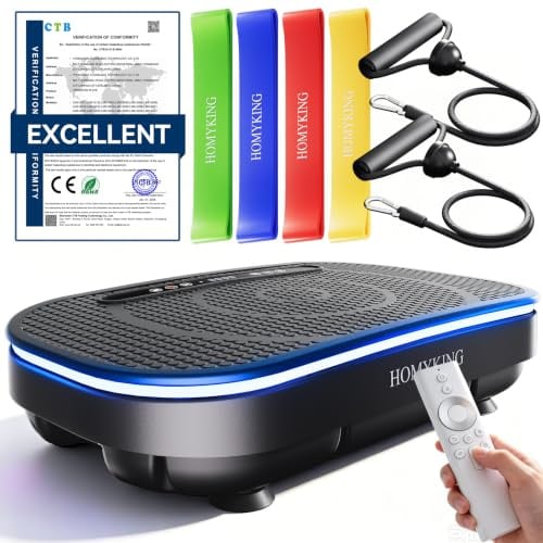 DAHALY edle Vibrationsplatte mit Atmosphärenlicht, Rüttelplatte für Zuhause | Leise Vibration Plate,120 verstellbare Intensitätsst,LED-Display undSportgeräte,Fitness Sport geräte,mit 4 Trainingsbändern