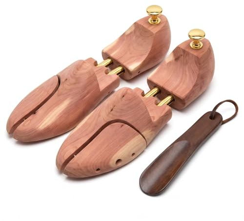 Cycayit Tendiscarpe in Legno di Cedro Regolabile EU 43-44, 1 Paio Forma Scarpe Uomo Donna con Calzascarpe, Tenditore per Scarpe in Pelle, Mocassini e Sneakers