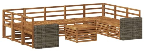 vidaXL Sofagarnituren 10 pcs Natur Massivholz Akazie, Gartenmöbel, modernes Outdoor-Sofa, gemütliche Sitzgruppe für Terrasse und Lounge, langlebig und bequem