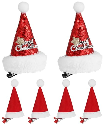 FOYTOKI 6 Stück Kleine Weihnachtsmützen Haarspangen aus Gewebe für Babys Festliche Haarnadeln mit Krokodilklemme Geeignet für Weihnachtsfeier und Party Zufälliger Stil